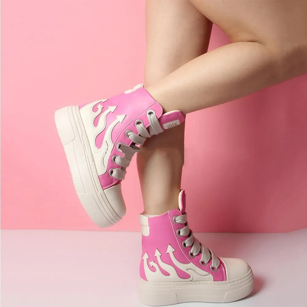 Womens High Top Sneakers Classic Thick Laces PU Leather Platform Shoes Fashion Comfort Walking Shoes