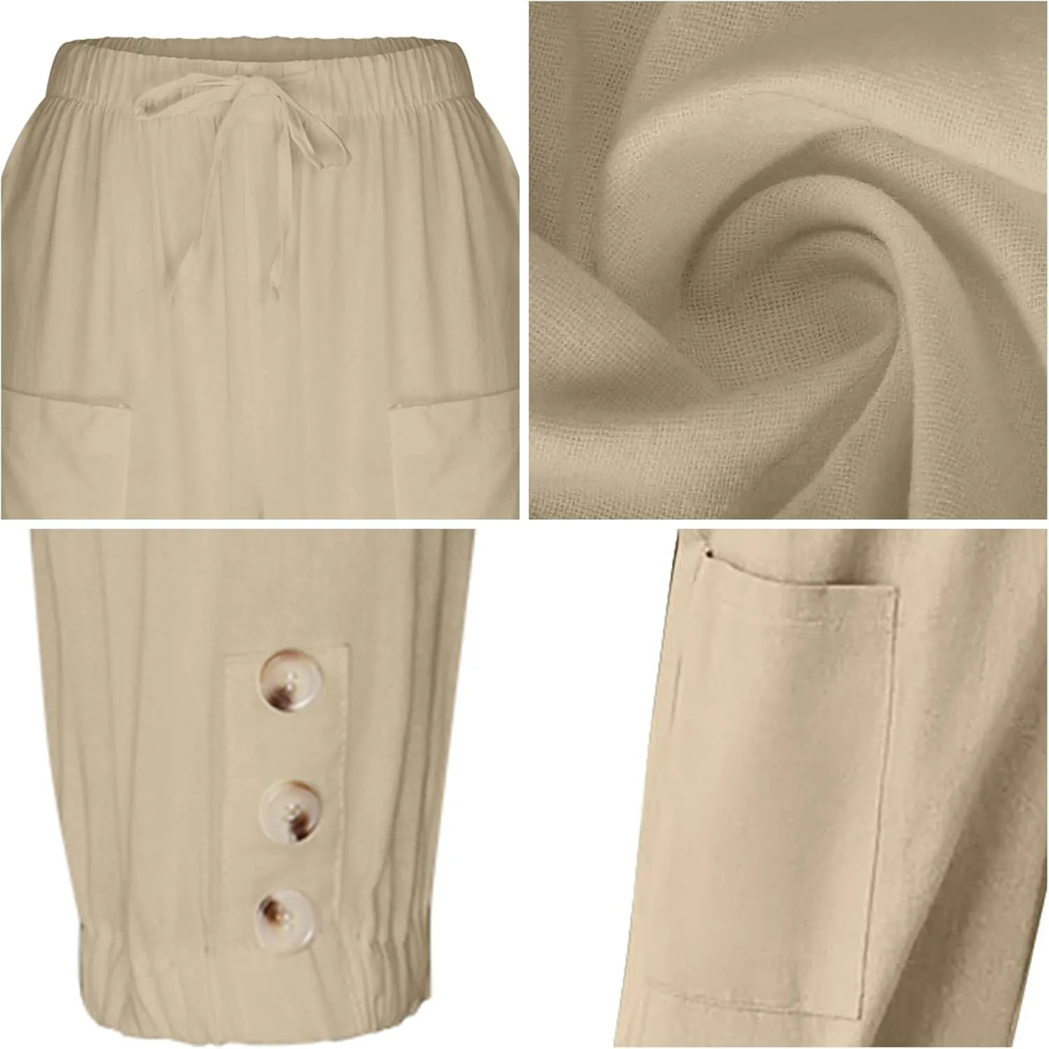 Women's High Waist Pants Drawstring Capri Pants with Pockets Wide Leg Cropped Pants for Women