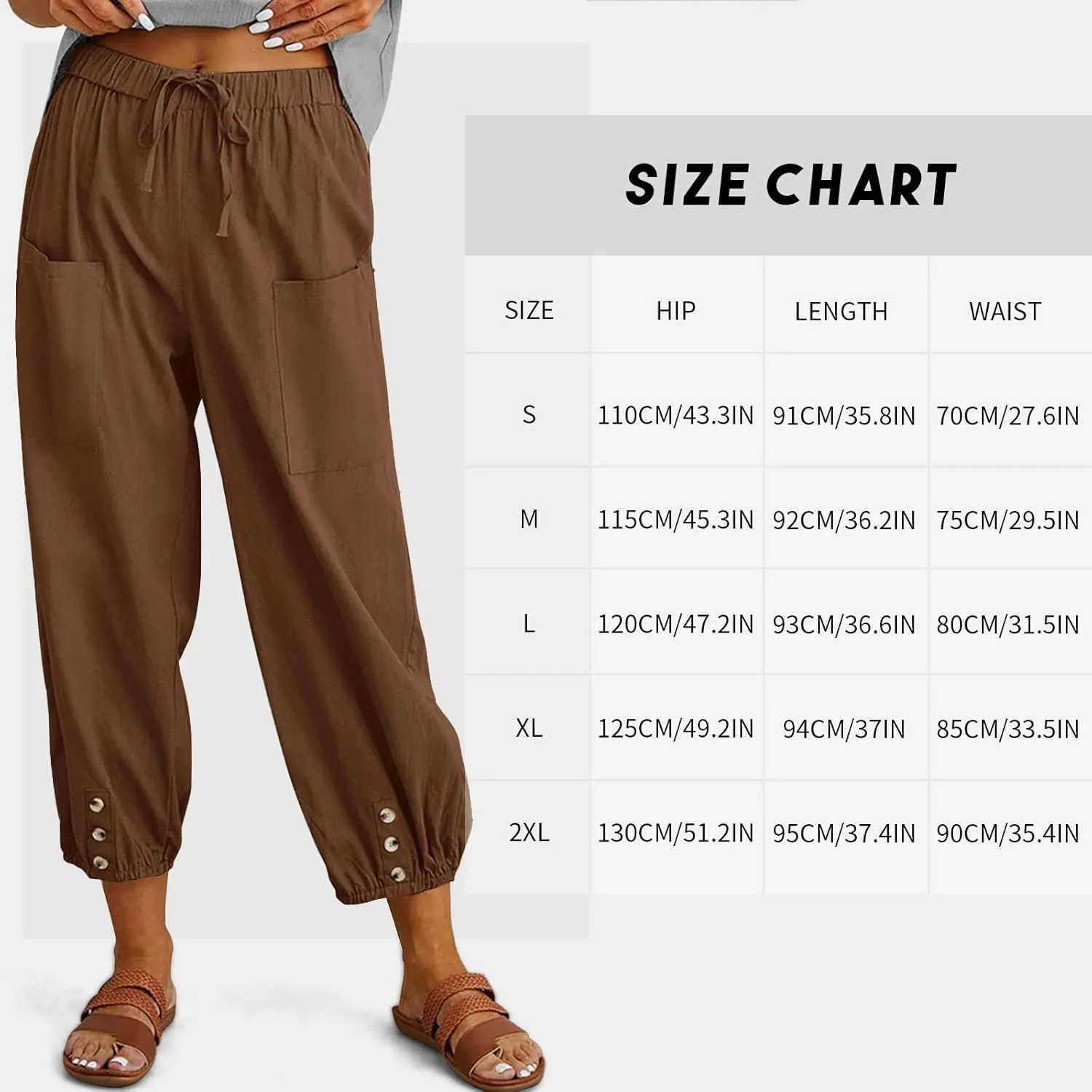 Women's High Waist Pants Drawstring Capri Pants with Pockets Wide Leg Cropped Pants for Women