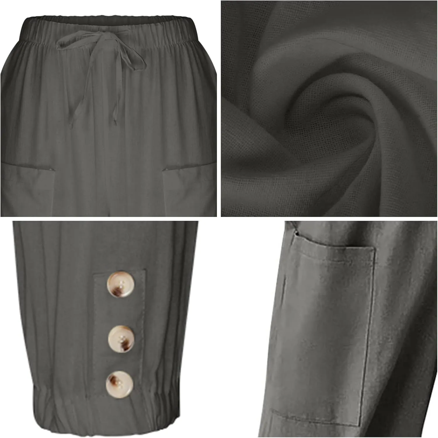 Women's High Waist Pants Drawstring Capri Pants with Pockets Wide Leg Cropped Pants for Women