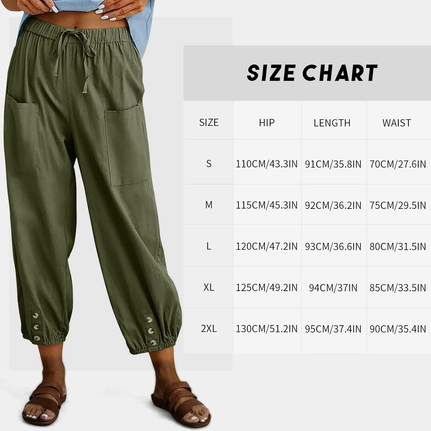 Women's High Waist Pants Drawstring Capri Pants with Pockets Wide Leg Cropped Pants for Women
