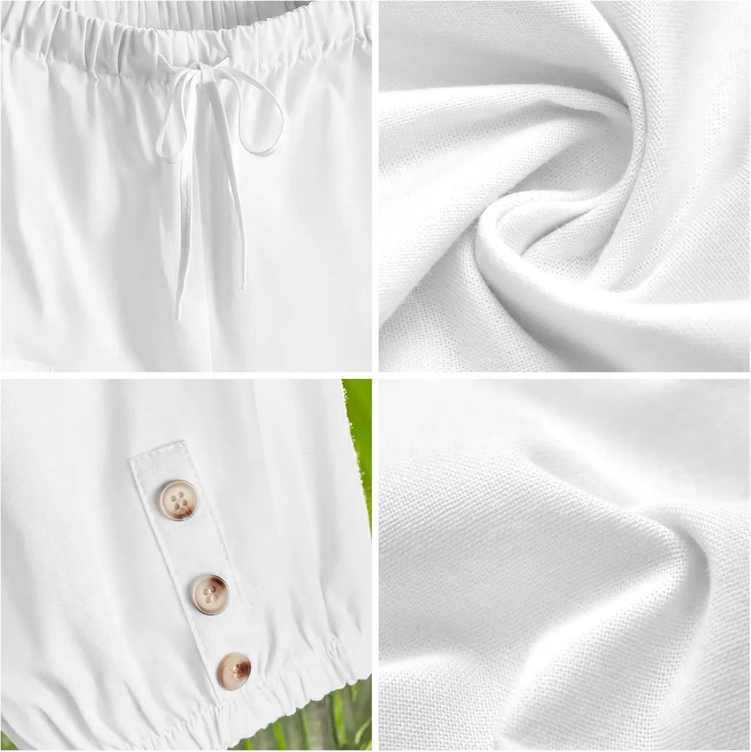 Women's High Waist Pants Drawstring Capri Pants with Pockets Wide Leg Cropped Pants for Women