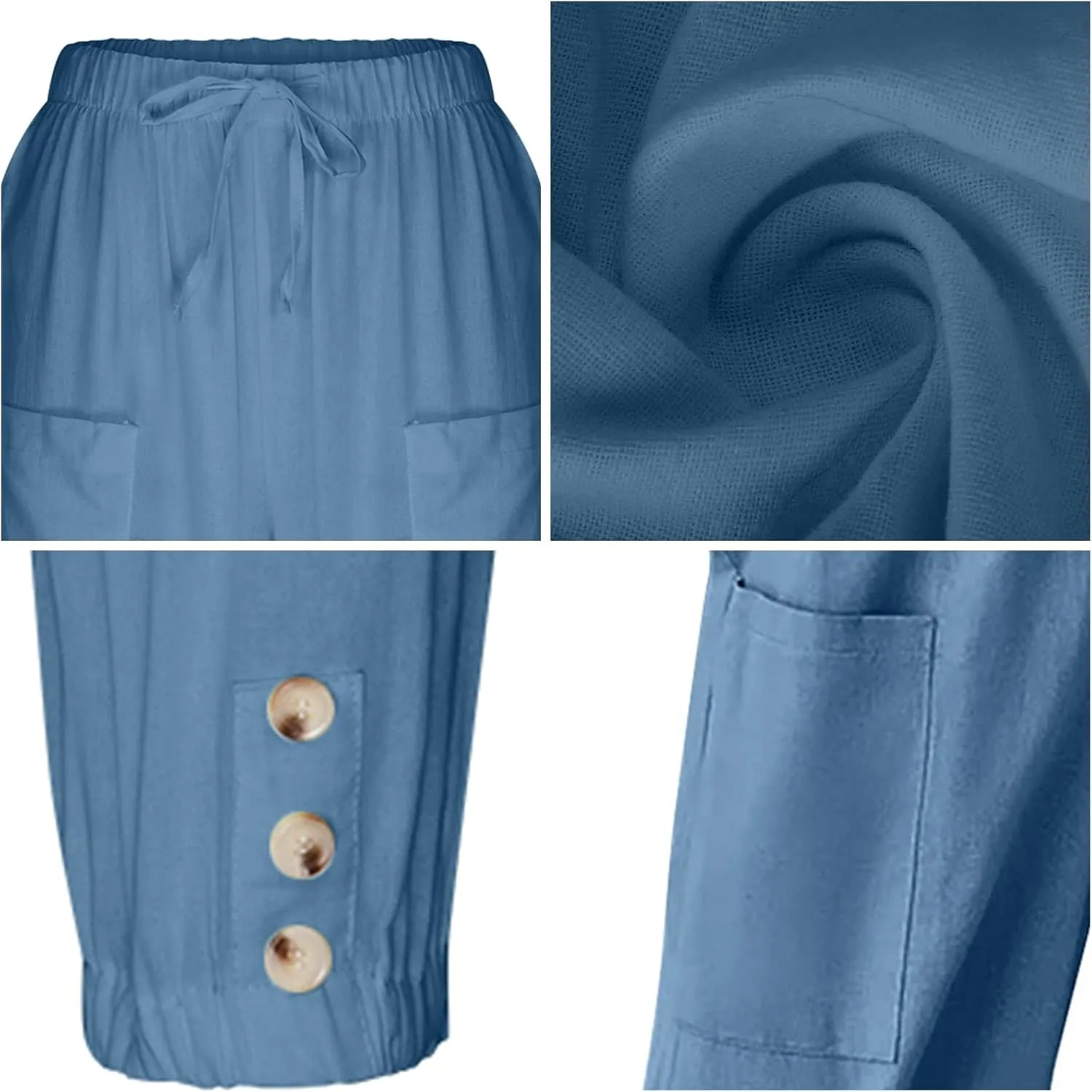 Women's High Waist Pants Drawstring Capri Pants with Pockets Wide Leg Cropped Pants for Women