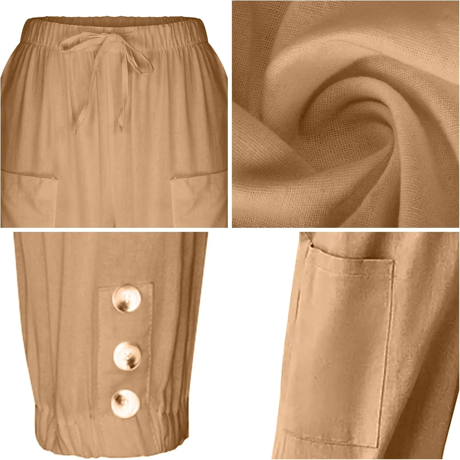 Women's High Waist Pants Drawstring Capri Pants with Pockets Wide Leg Cropped Pants for Women