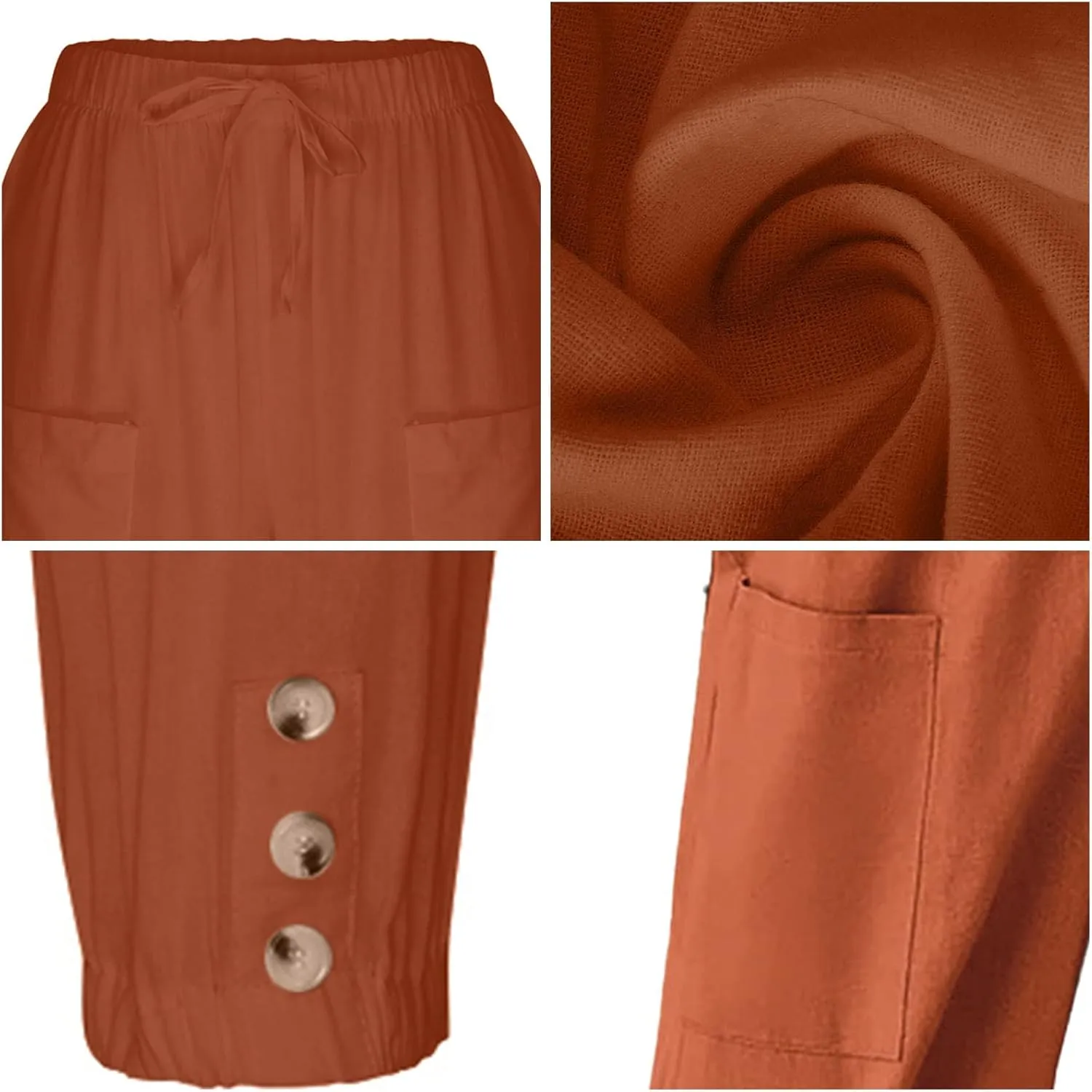 Women's High Waist Pants Drawstring Capri Pants with Pockets Wide Leg Cropped Pants for Women