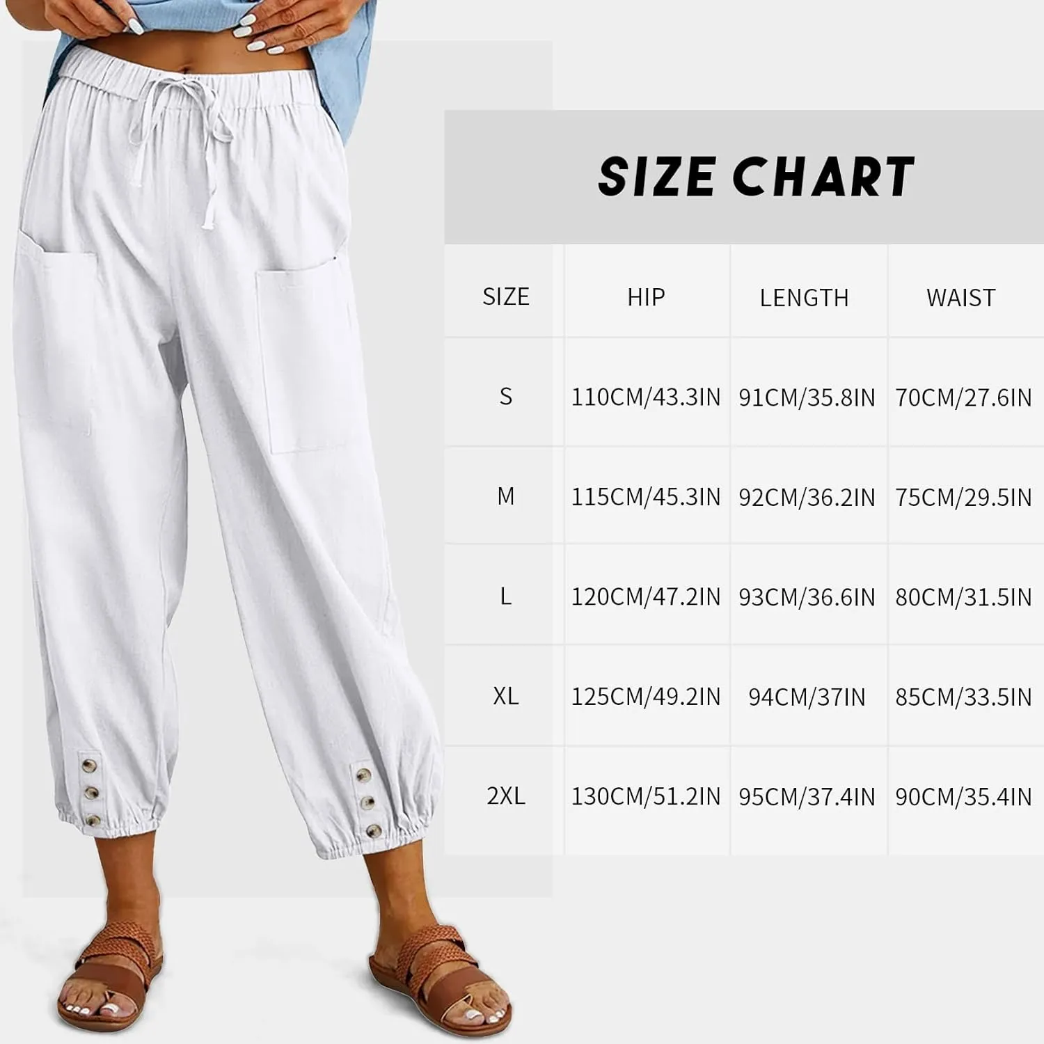 Women's High Waist Pants Drawstring Capri Pants with Pockets Wide Leg Cropped Pants for Women