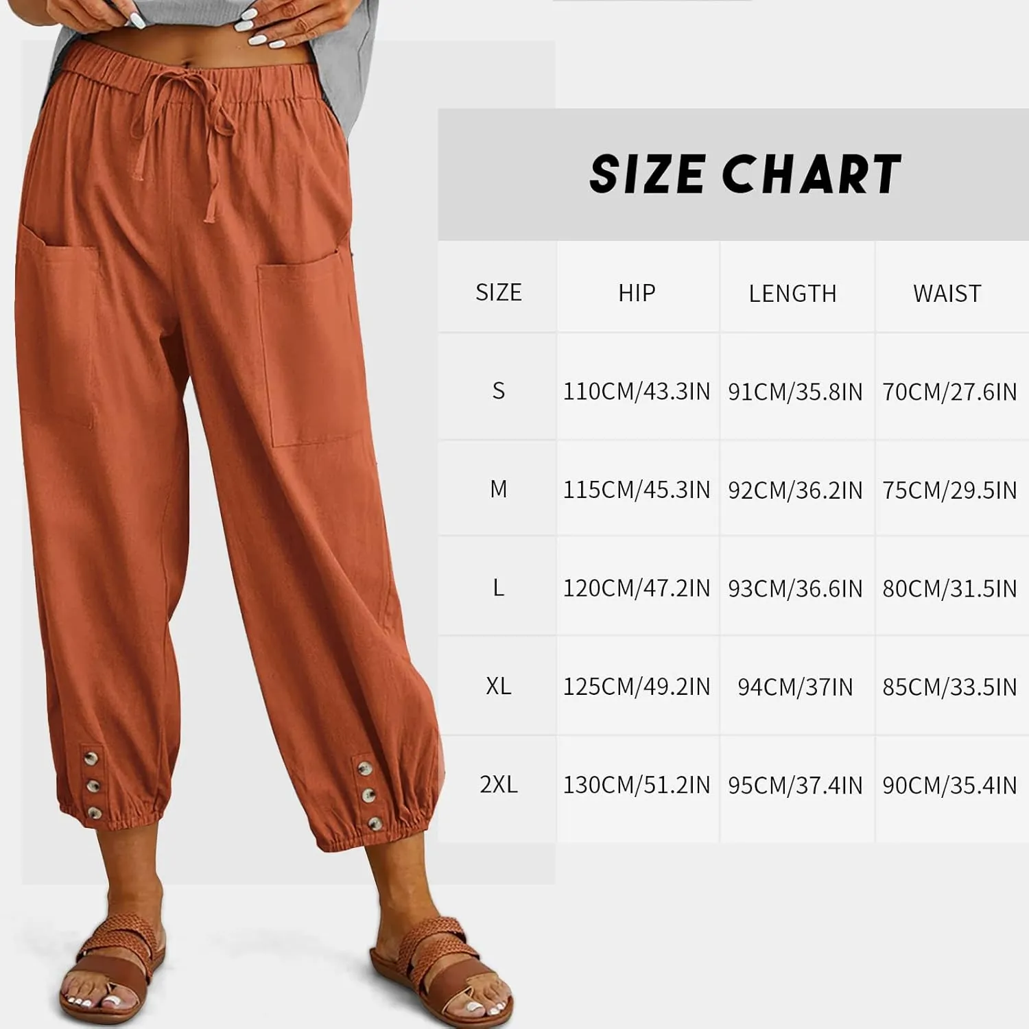 Women's High Waist Pants Drawstring Capri Pants with Pockets Wide Leg Cropped Pants for Women