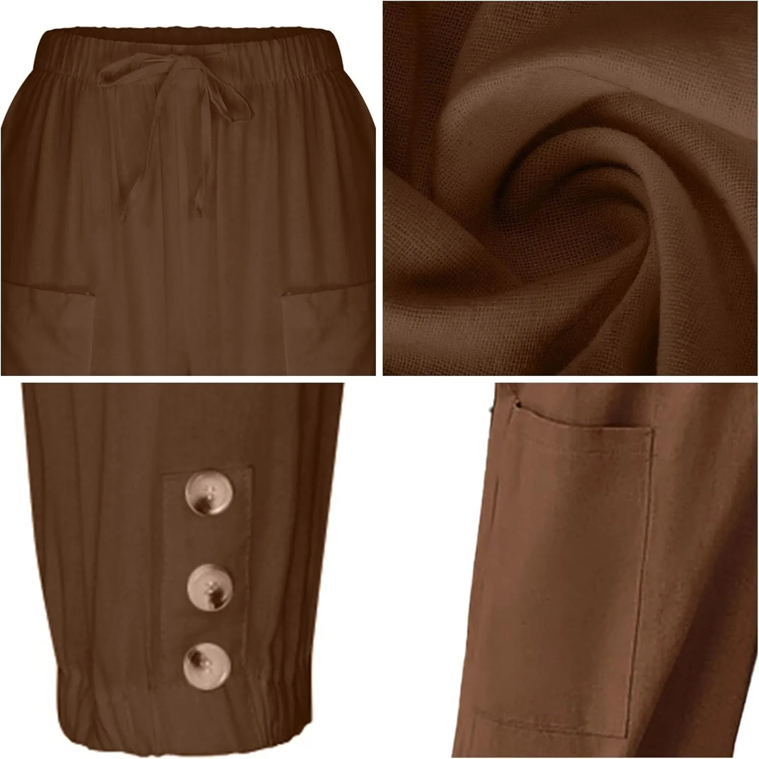 Women's High Waist Pants Drawstring Capri Pants with Pockets Wide Leg Cropped Pants for Women