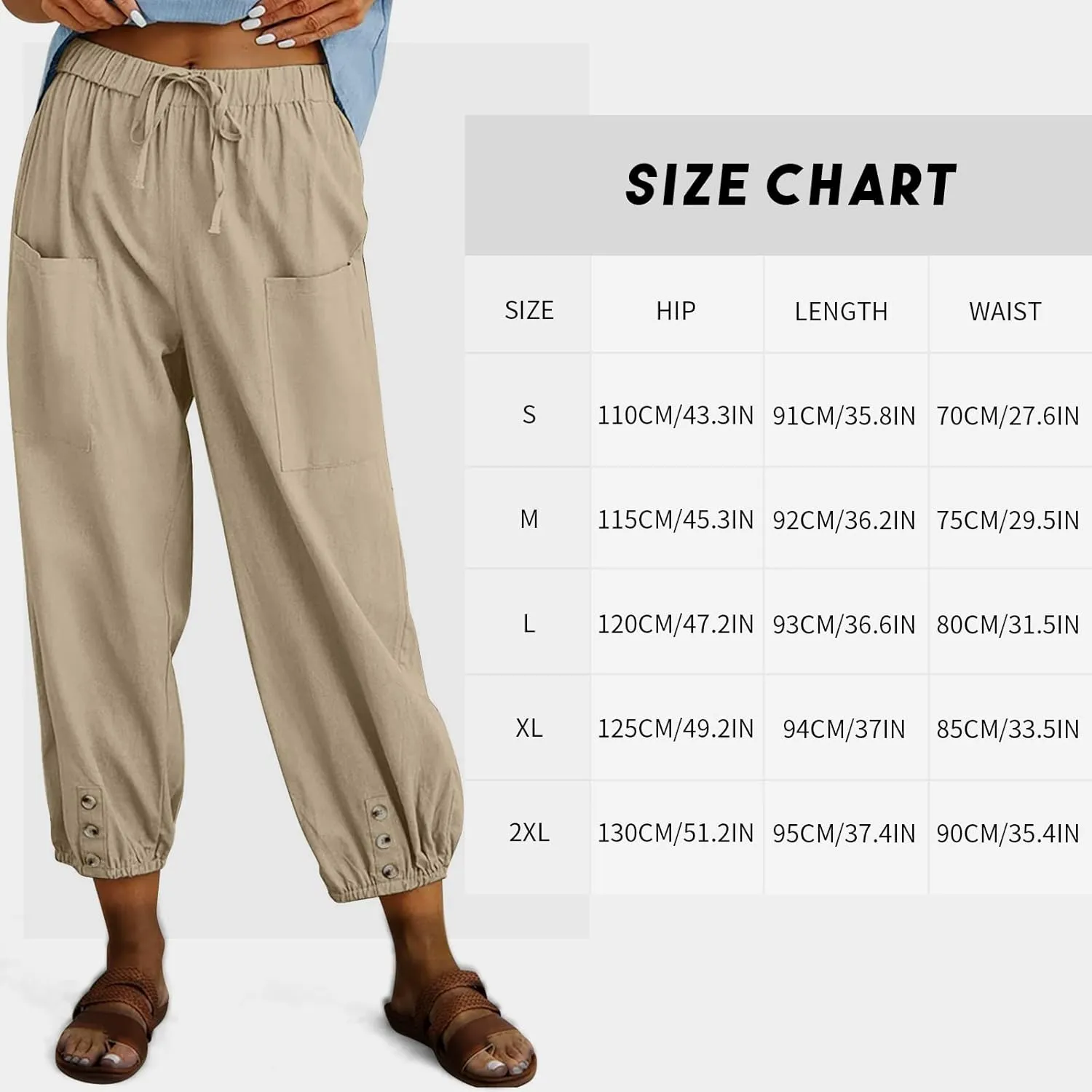 Women's High Waist Pants Drawstring Capri Pants with Pockets Wide Leg Cropped Pants for Women