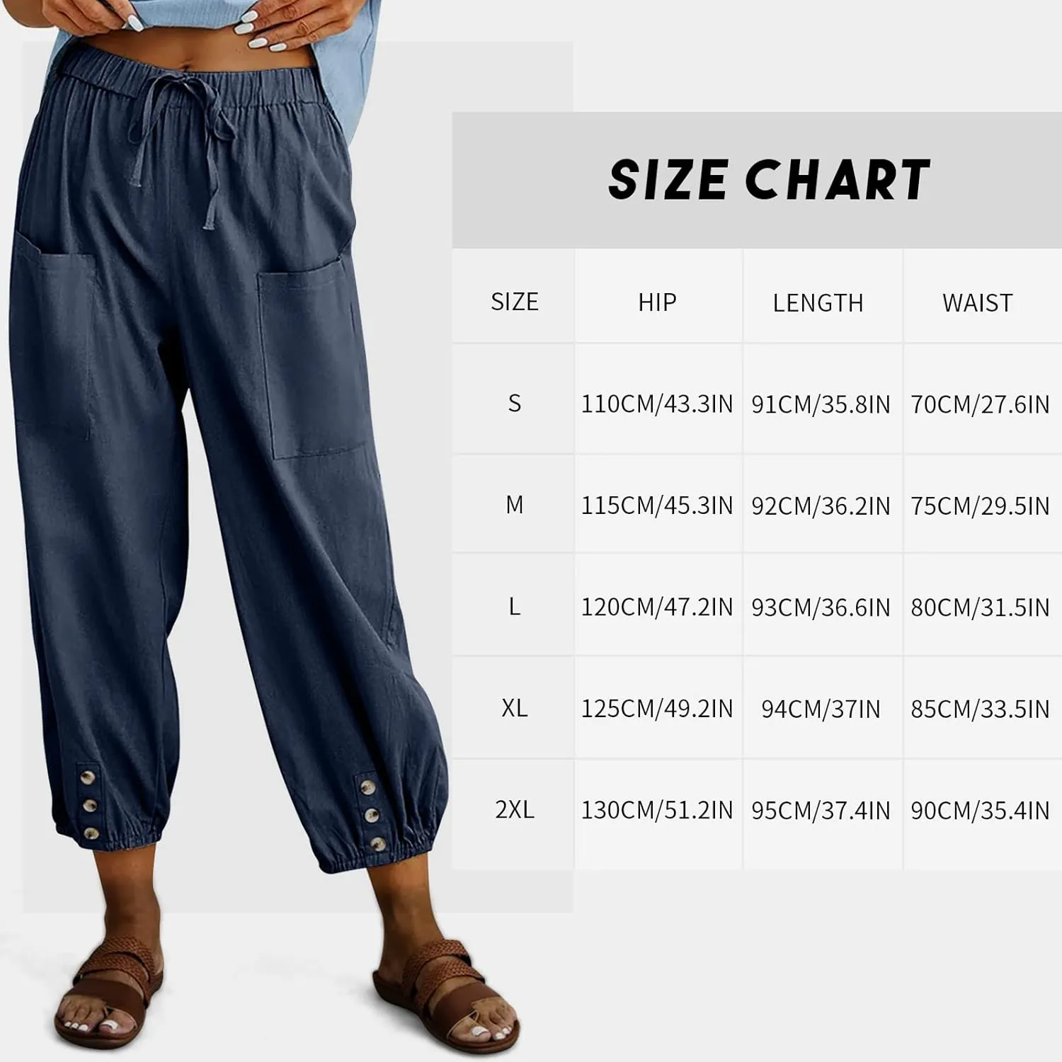 Women's High Waist Pants Drawstring Capri Pants with Pockets Wide Leg Cropped Pants for Women