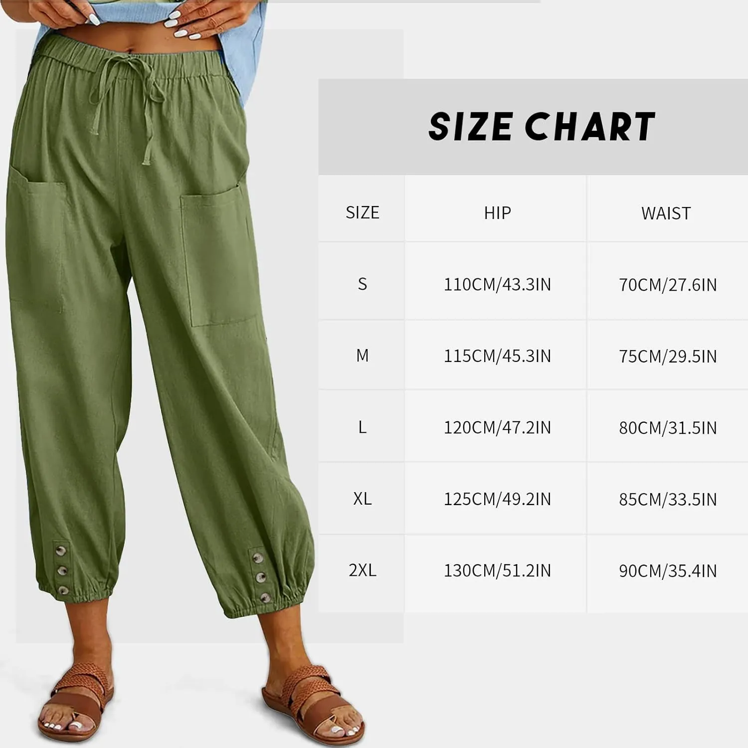 Women's High Waist Pants Drawstring Capri Pants with Pockets Wide Leg Cropped Pants for Women