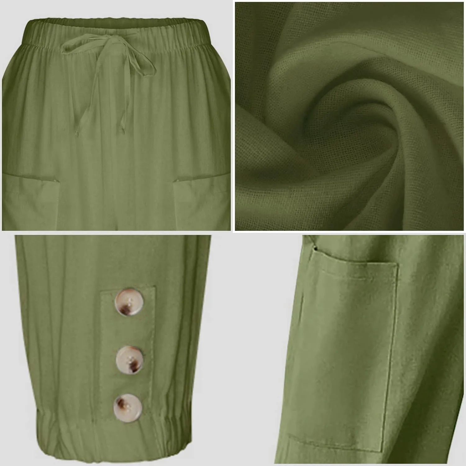 Women's High Waist Pants Drawstring Capri Pants with Pockets Wide Leg Cropped Pants for Women
