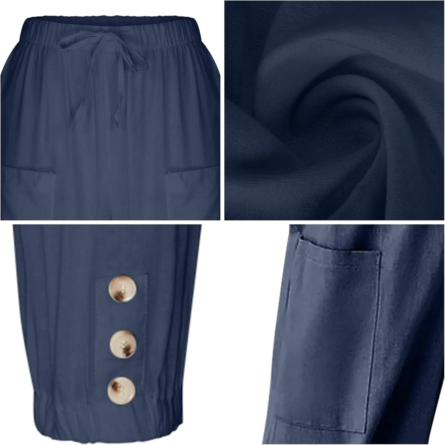 Women's High Waist Pants Drawstring Capri Pants with Pockets Wide Leg Cropped Pants for Women
