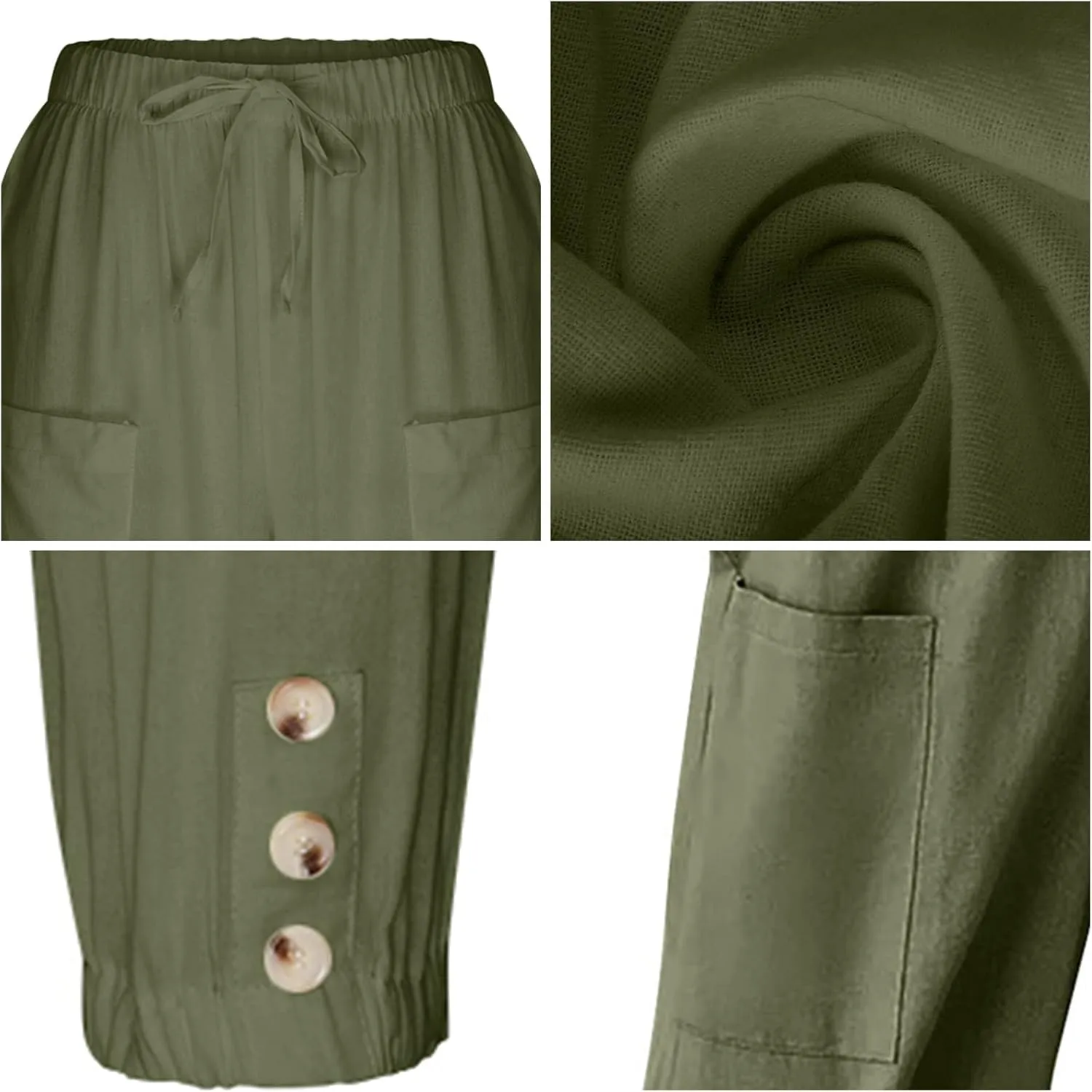 Women's High Waist Pants Drawstring Capri Pants with Pockets Wide Leg Cropped Pants for Women