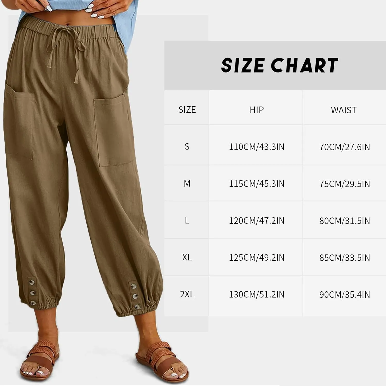 Women's High Waist Pants Drawstring Capri Pants with Pockets Wide Leg Cropped Pants for Women