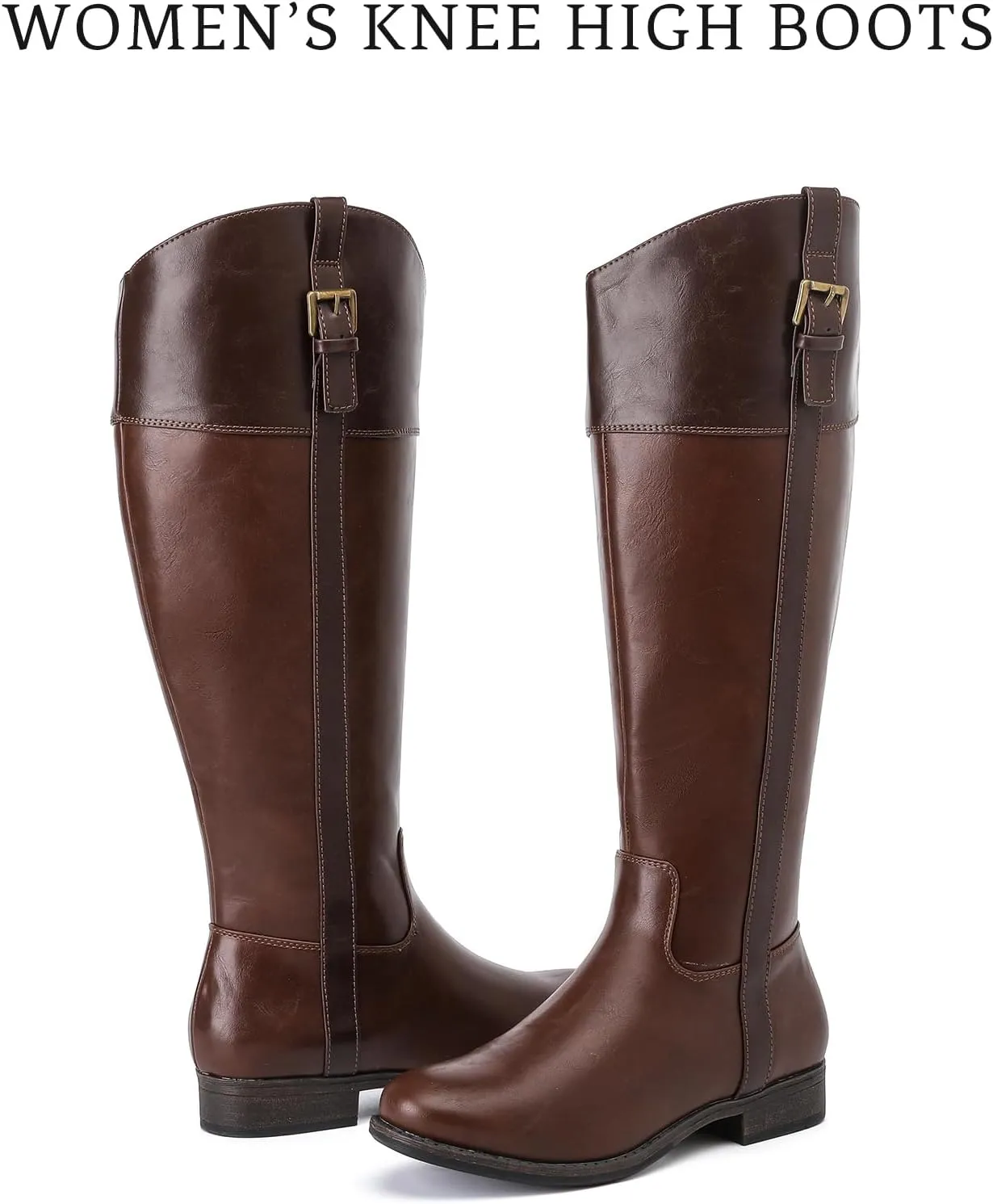 Women's Knee High Boots Wide Calf Comfortable Riding Combat Flat Boots and Fashionable for Fall and Winter Wear for Women.