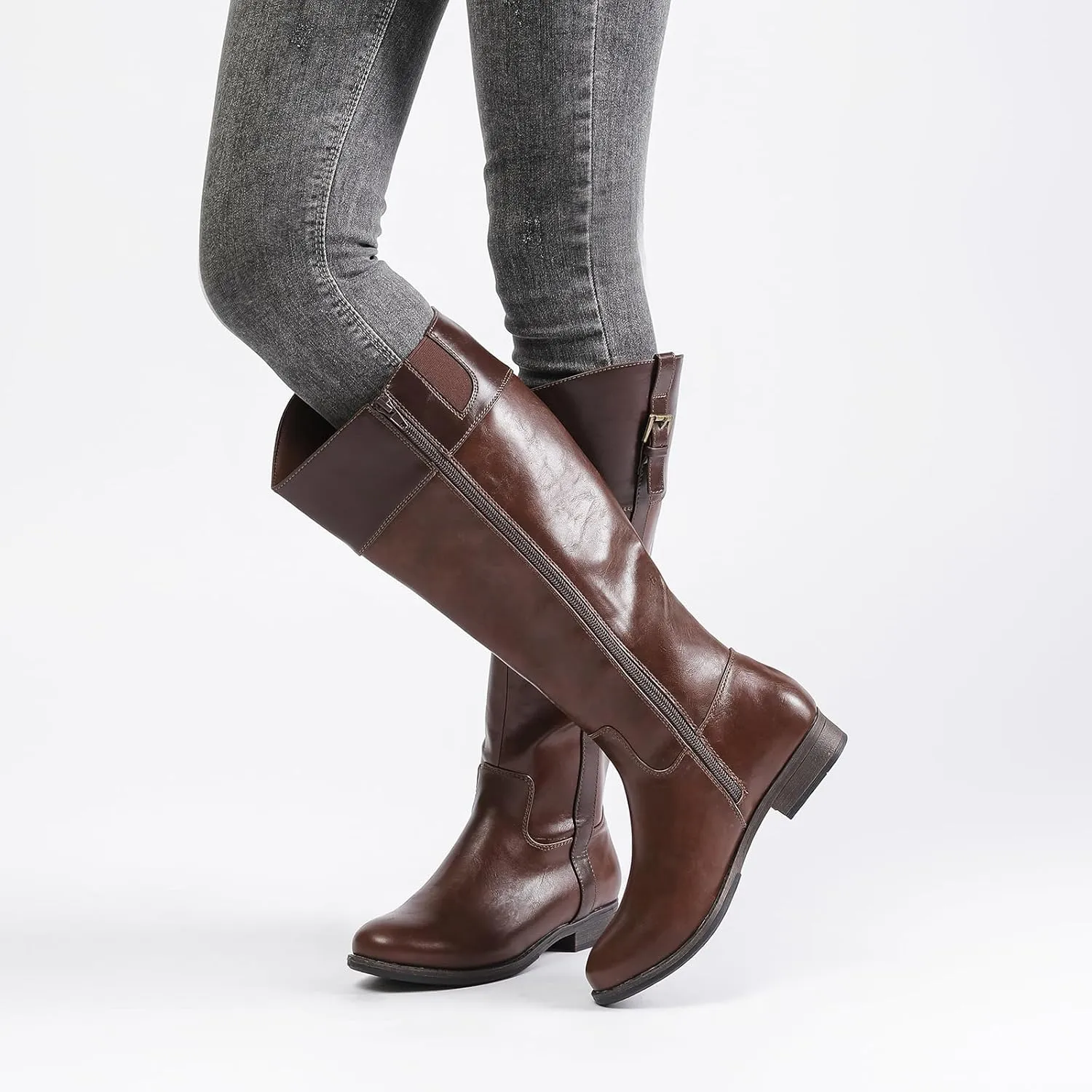 Women's Knee High Boots Wide Calf Comfortable Riding Combat Flat Boots and Fashionable for Fall and Winter Wear for Women.