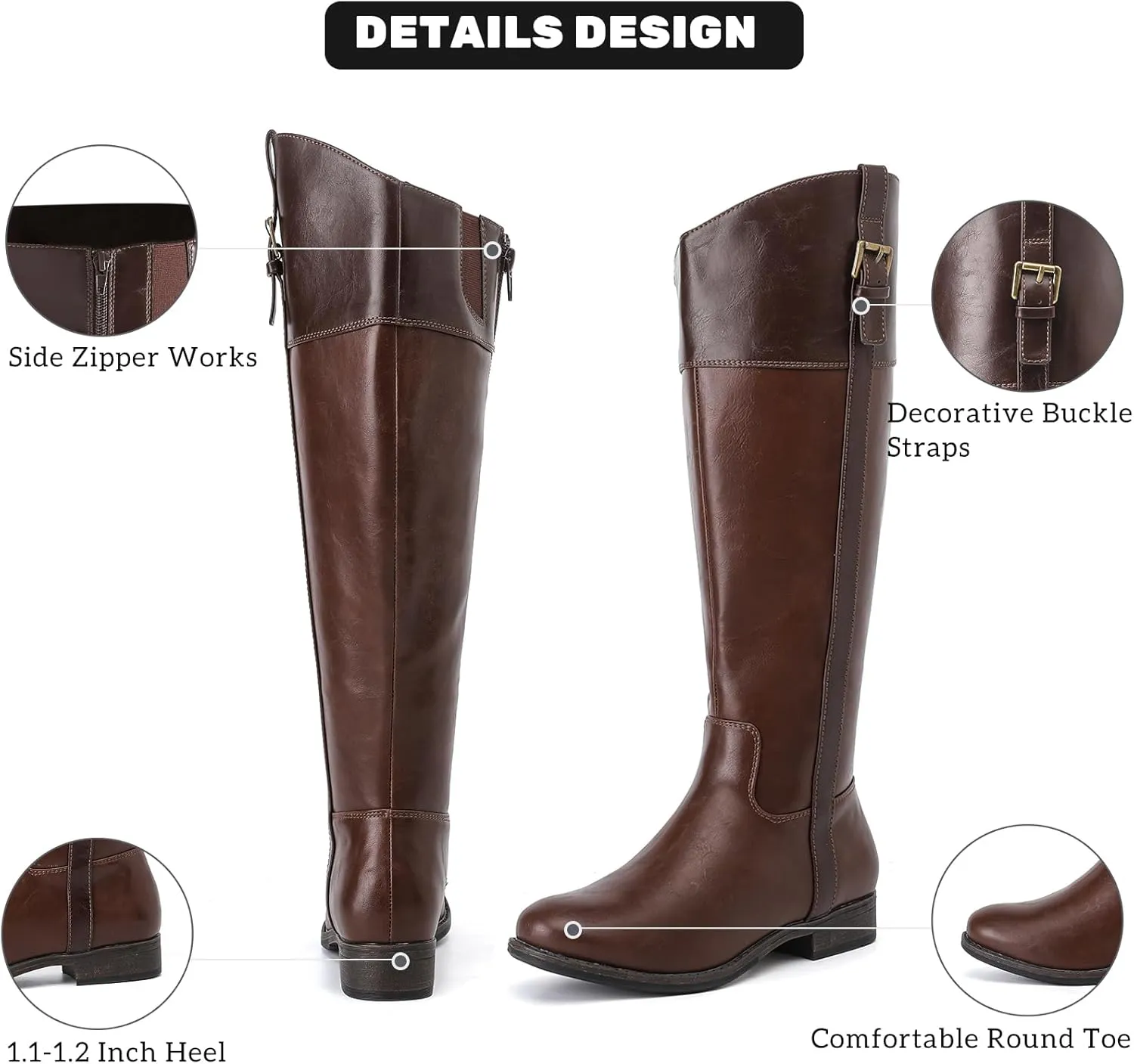 Women's Knee High Boots Wide Calf Comfortable Riding Combat Flat Boots and Fashionable for Fall and Winter Wear for Women.