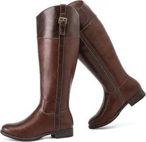 Women's Knee High Boots Wide Calf Comfortable Riding Combat Flat Boots and Fashionable for Fall and Winter Wear for Women.