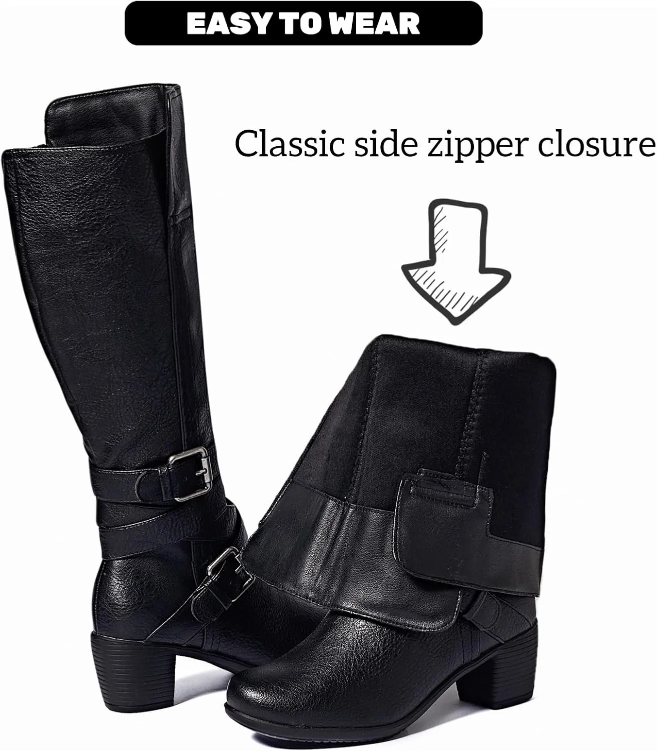 Women's Knee High Boots with Chunky Heel, Pointed Toe, Comfortable and Fashionable for Fall and Winter Wear for Women.