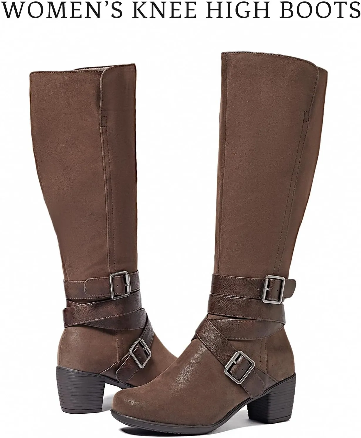 Women's Knee High Boots with Chunky Heel, Pointed Toe, Comfortable and Fashionable for Fall and Winter Wear for Women.