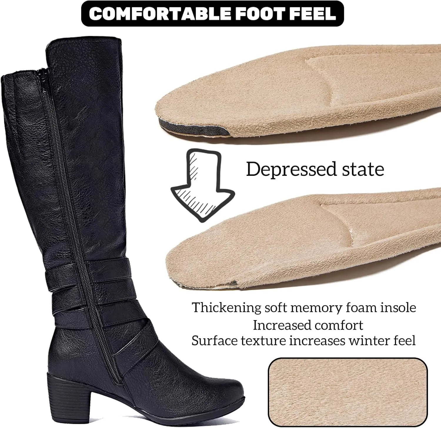 Women's Knee High Boots with Chunky Heel, Pointed Toe, Comfortable and Fashionable for Fall and Winter Wear for Women.