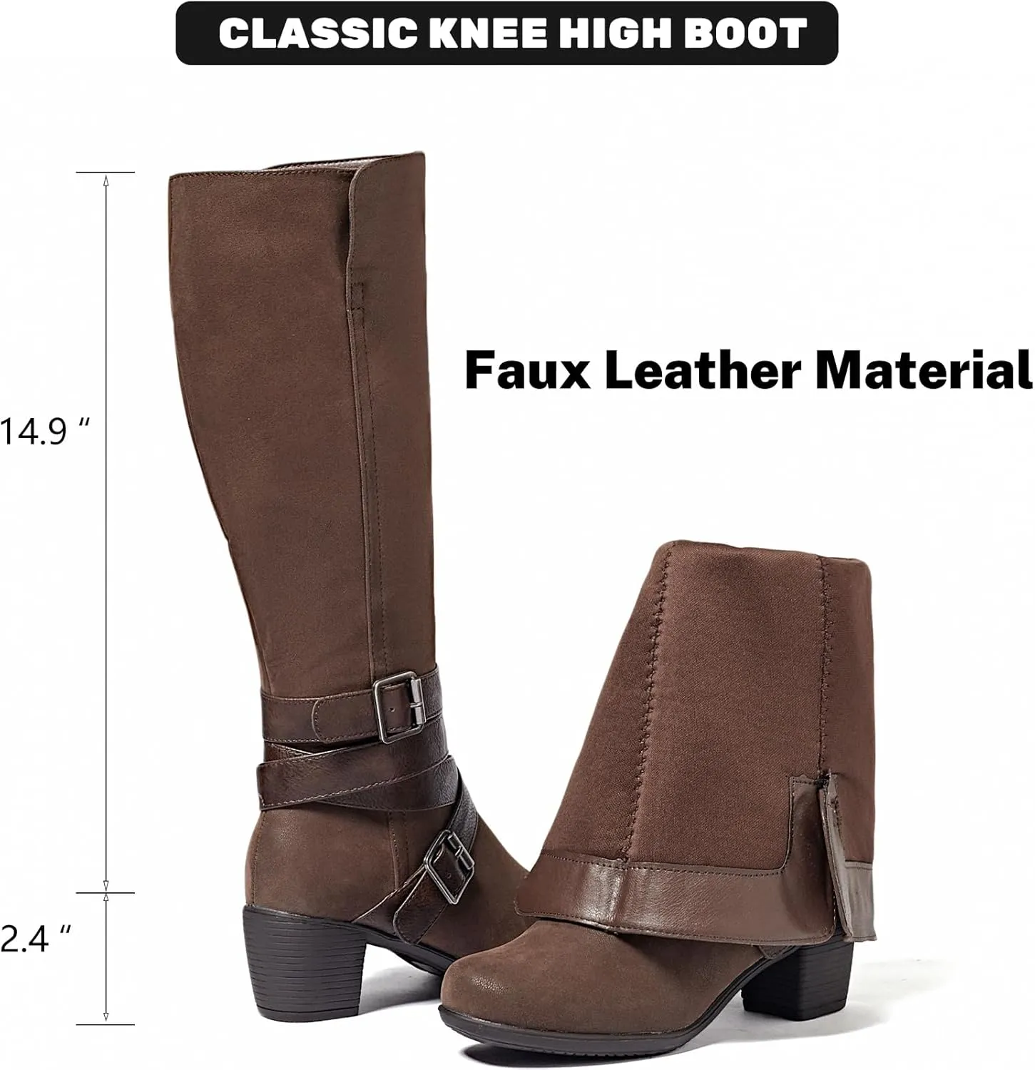 Women's Knee High Boots with Chunky Heel, Pointed Toe, Comfortable and Fashionable for Fall and Winter Wear for Women.