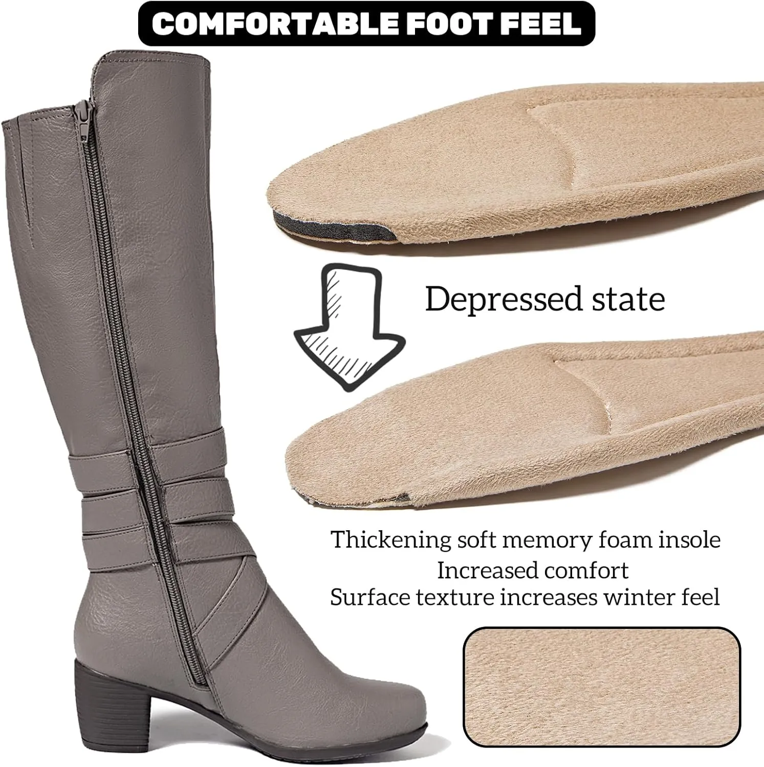 Women's Knee High Boots with Chunky Heel, Pointed Toe, Comfortable and Fashionable for Fall and Winter Wear for Women.