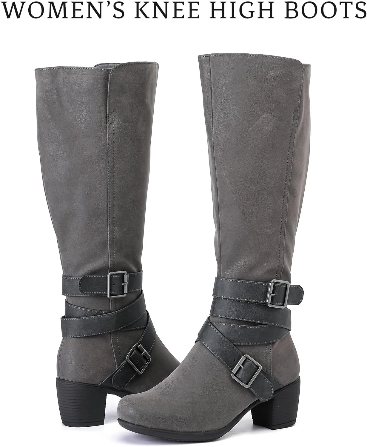 Women's Knee High Boots with Chunky Heel, Pointed Toe, Comfortable and Fashionable for Fall and Winter Wear for Women.