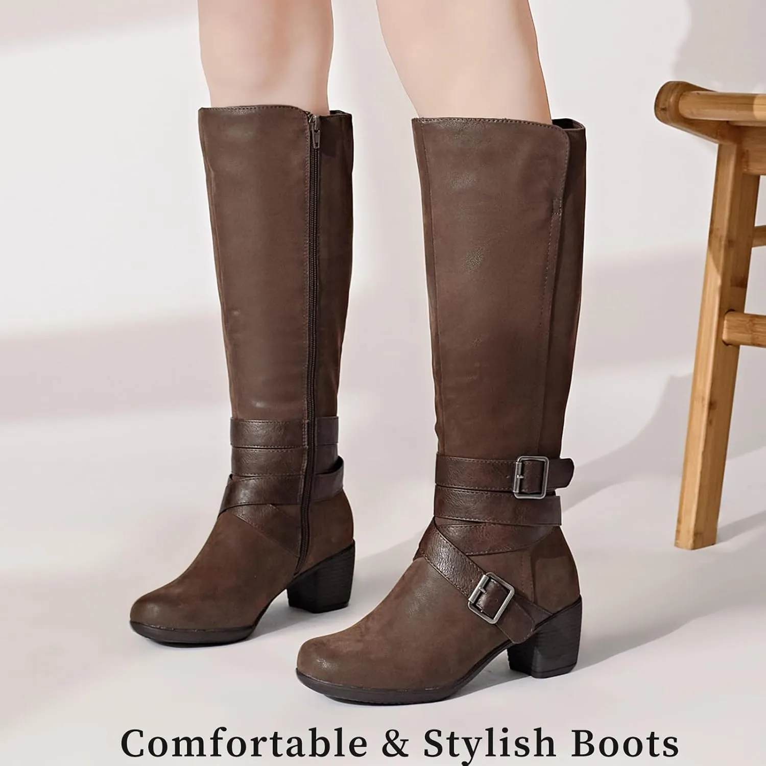 Women's Knee High Boots with Chunky Heel, Pointed Toe, Comfortable and Fashionable for Fall and Winter Wear for Women.