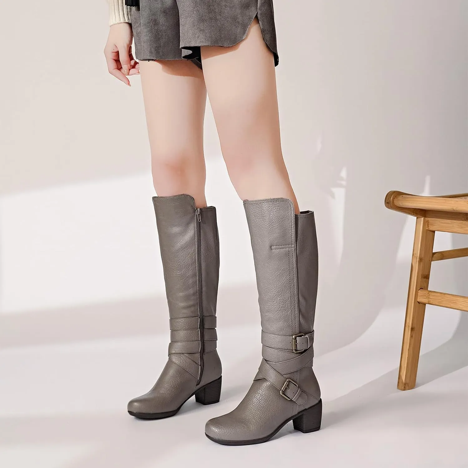 Women's Knee High Boots with Chunky Heel, Pointed Toe, Comfortable and Fashionable for Fall and Winter Wear for Women.