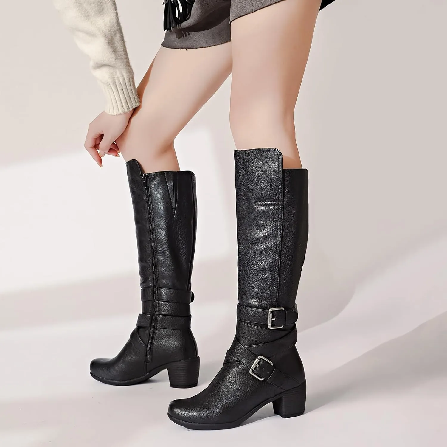 Women's Knee High Boots with Chunky Heel, Pointed Toe, Comfortable and Fashionable for Fall and Winter Wear for Women.