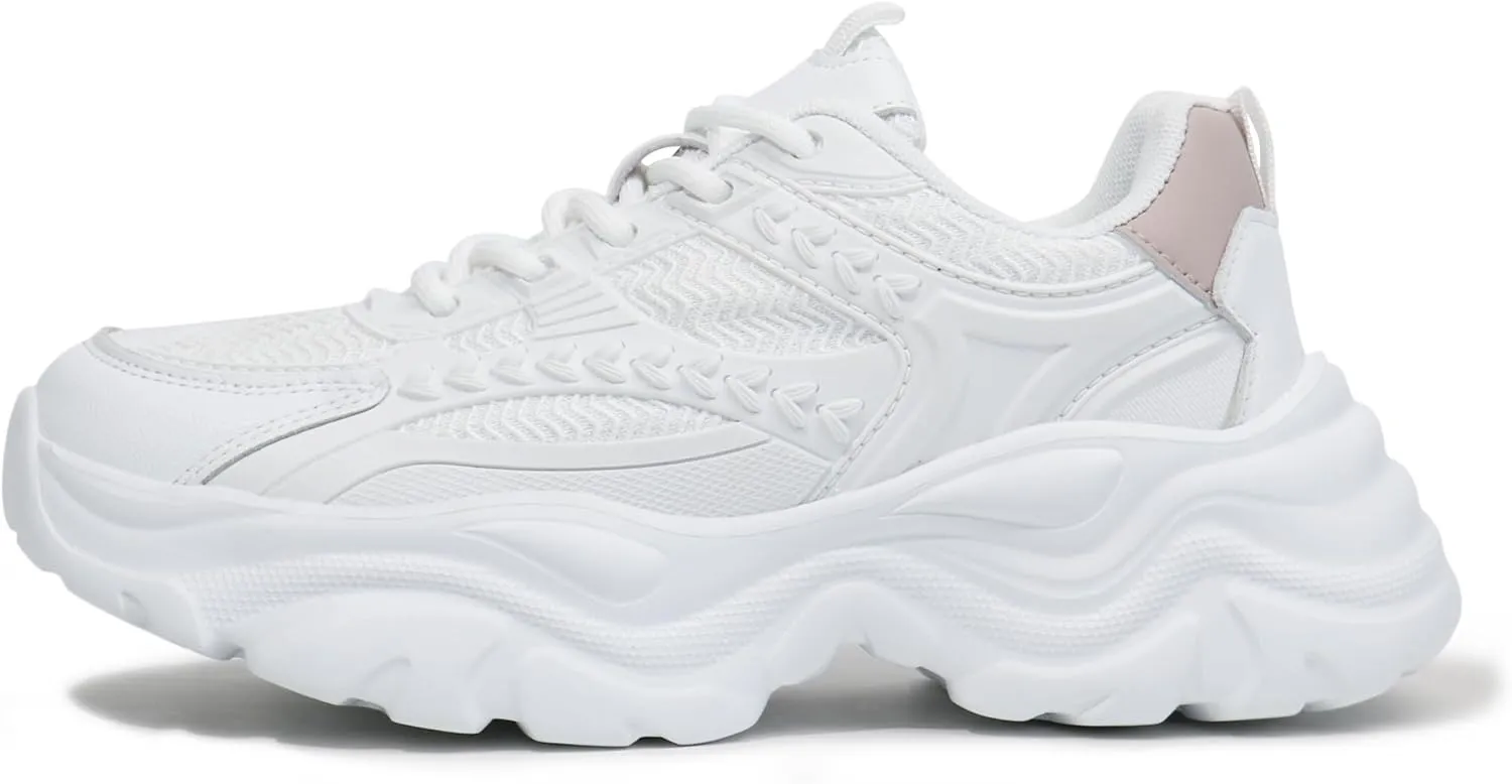 Women's Lace-up Platform Walking Shoes Comfortable Retro Stylish Workout Sport Work Casual Chunky Sneakers