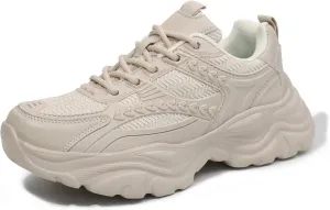 Women's Lace-up Platform Walking Shoes Comfortable Retro Stylish Workout Sport Work Casual Chunky Sneakers