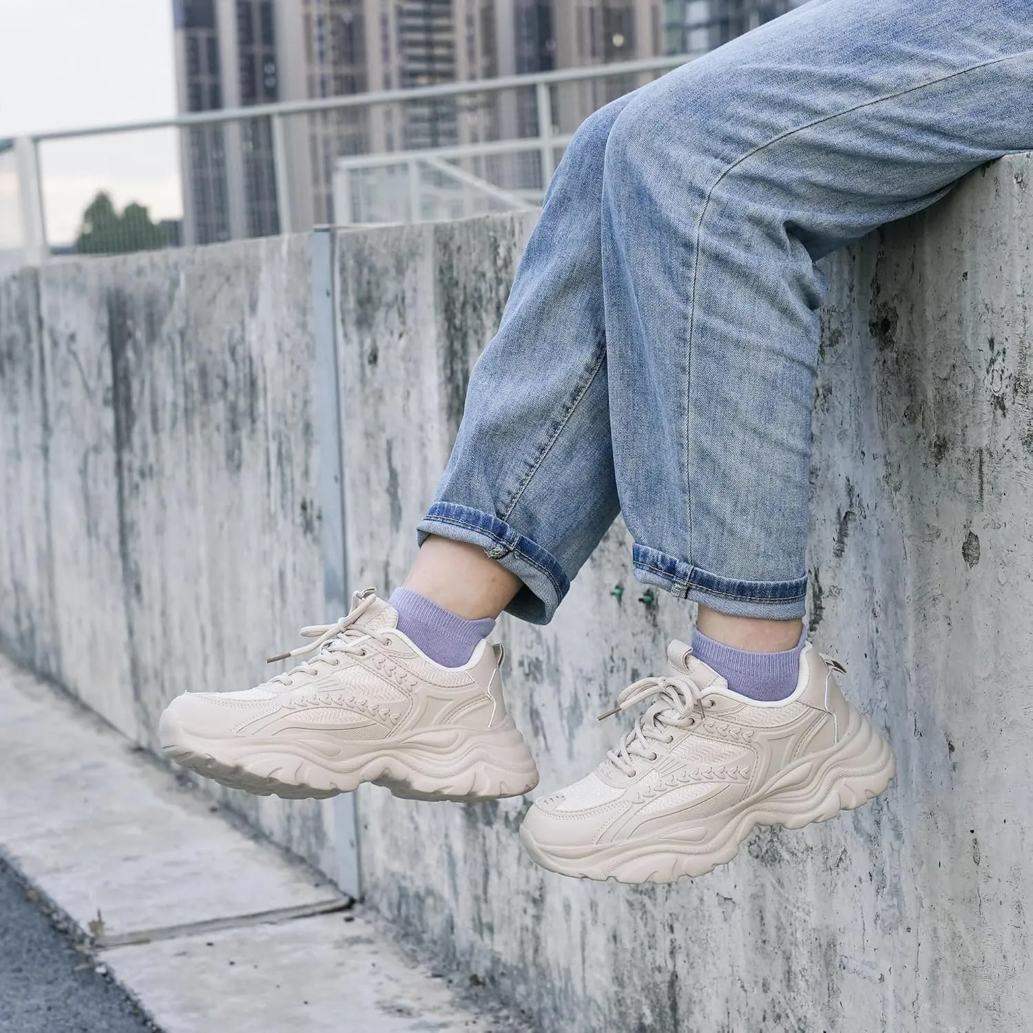 Women's Lace-up Platform Walking Shoes Comfortable Retro Stylish Workout Sport Work Casual Chunky Sneakers