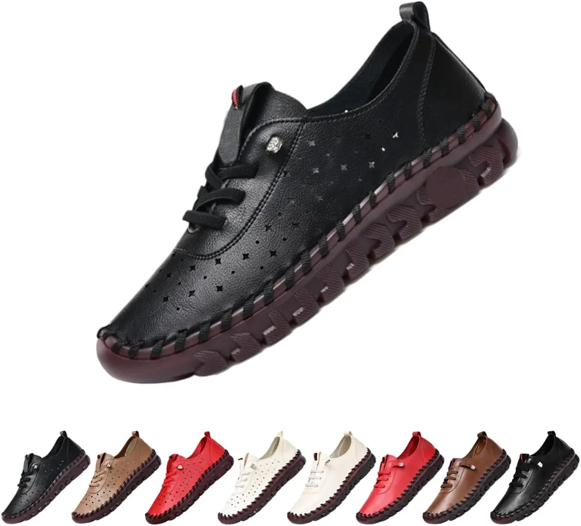Women's Leather Soft Beef Tendon Flat Bottom Loafers Super Soft Comfortable Orthopaedic Shoes Slip-On Breathable Walking Flats for Daily Wear