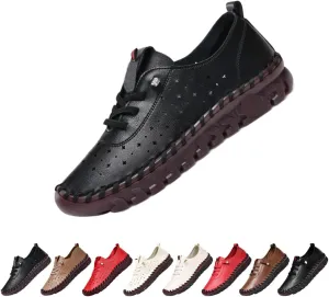 Women's Leather Soft Beef Tendon Flat Bottom Loafers Super Soft Comfortable Orthopaedic Shoes Slip-On Breathable Walking Flats for Daily Wear