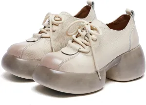 Women's Leather Wedge Casual Sneakers,Lace-Up Platform Sneakers,Anti-Slip Shock Absorbing High Heeled Fashion Sneakers