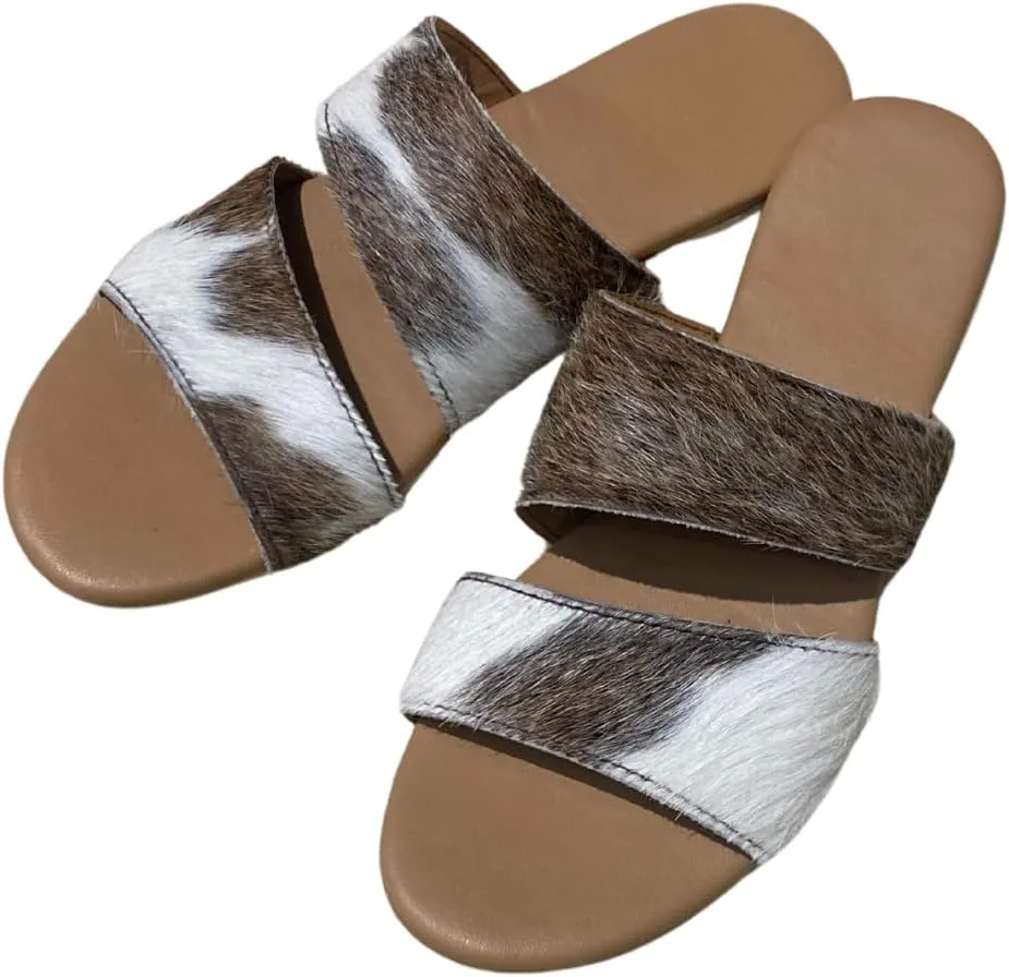 Women's Lightweight Flats – Cowhide Leather & Pony Skin Slippers with Durable Rubber Sole – Stylish and Comfortable Everyday Wear Ultimate Comfort and Style for Home