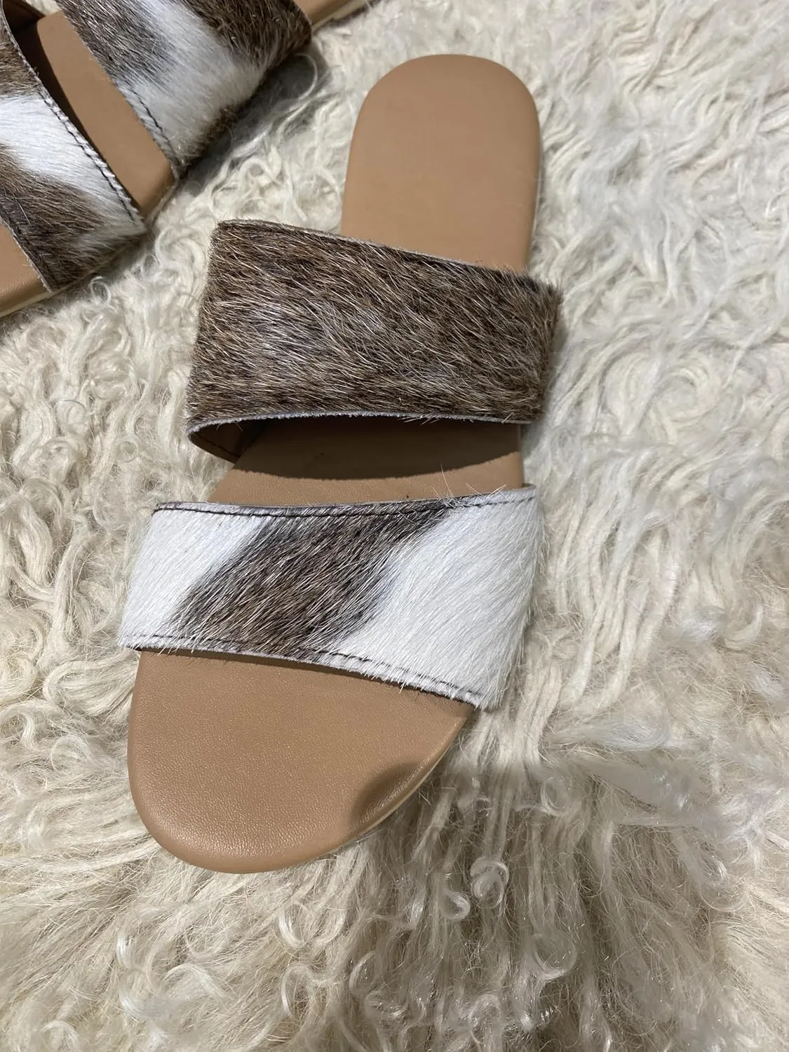 Women's Lightweight Flats – Cowhide Leather & Pony Skin Slippers with Durable Rubber Sole – Stylish and Comfortable Everyday Wear Ultimate Comfort and Style for Home