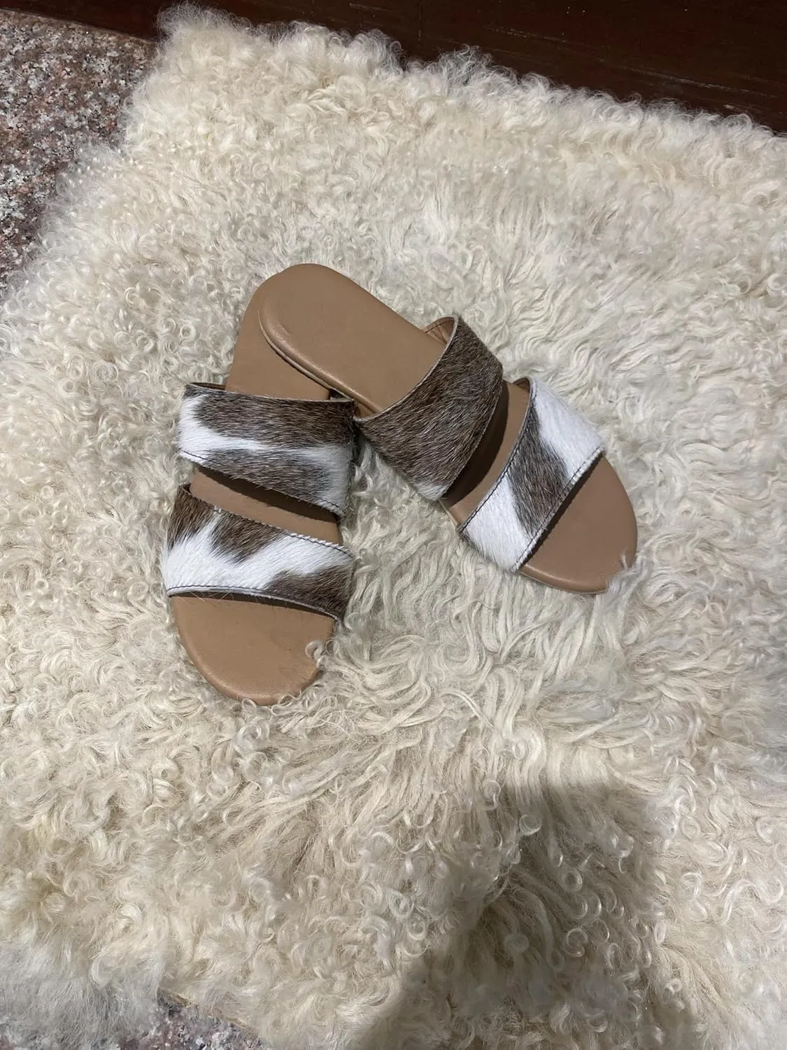 Women's Lightweight Flats – Cowhide Leather & Pony Skin Slippers with Durable Rubber Sole – Stylish and Comfortable Everyday Wear Ultimate Comfort and Style for Home