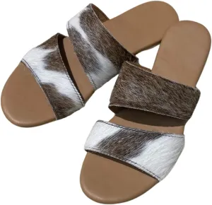 Women's Lightweight Flats – Cowhide Leather & Pony Skin Slippers with Durable Rubber Sole – Stylish and Comfortable Everyday Wear Ultimate Comfort and Style for Home