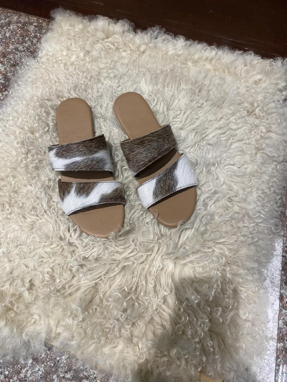 Women's Lightweight Flats – Cowhide Leather & Pony Skin Slippers with Durable Rubber Sole – Stylish and Comfortable Everyday Wear Ultimate Comfort and Style for Home
