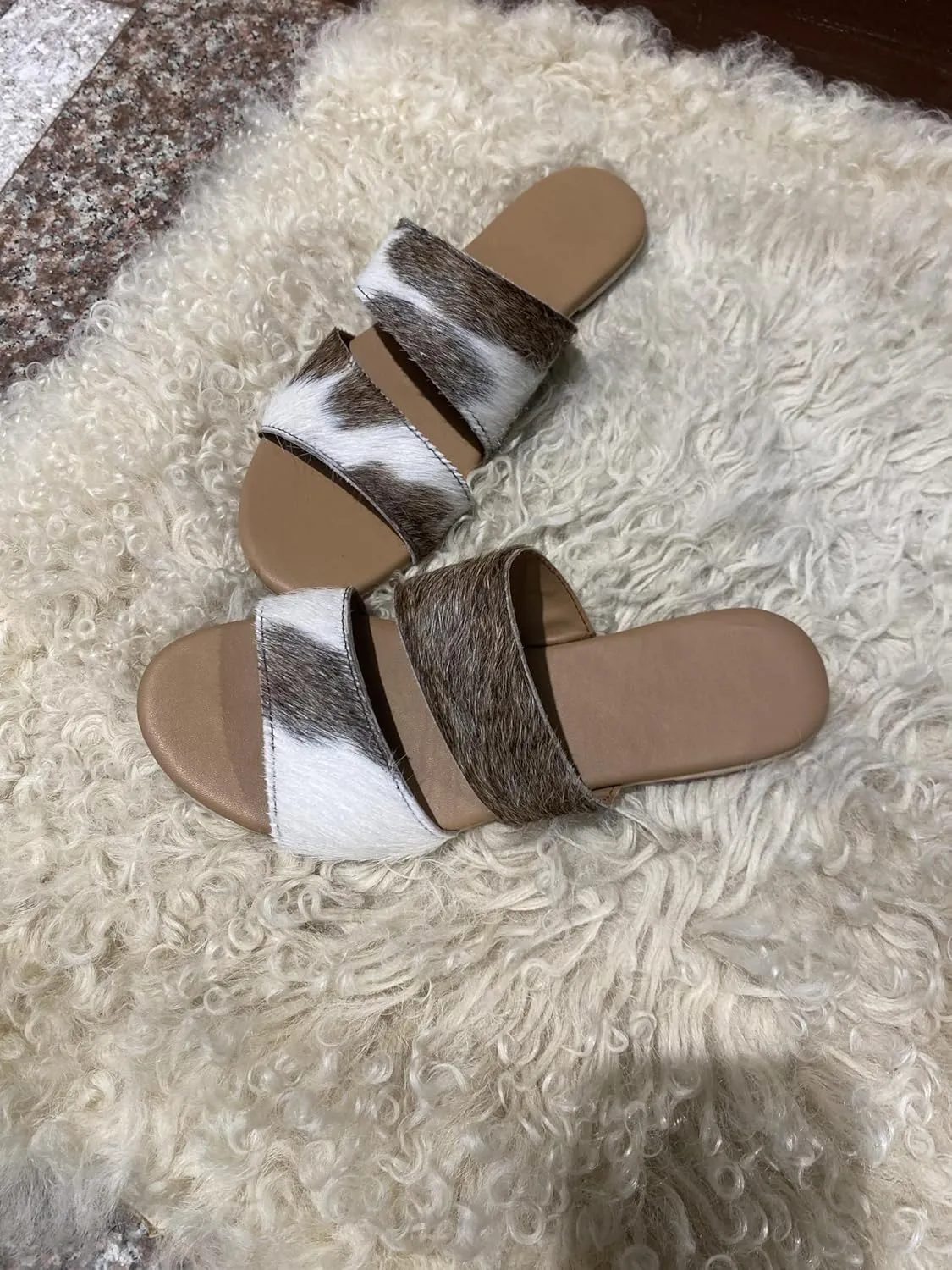 Women's Lightweight Flats – Cowhide Leather & Pony Skin Slippers with Durable Rubber Sole – Stylish and Comfortable Everyday Wear Ultimate Comfort and Style for Home