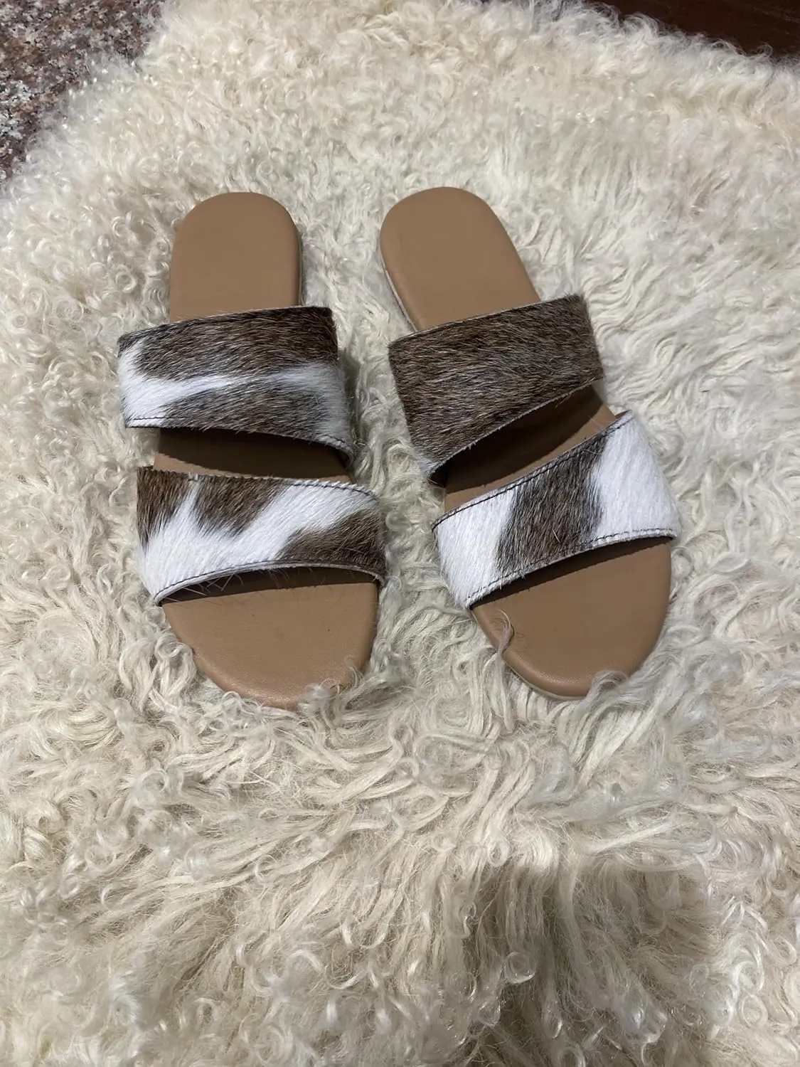 Women's Lightweight Flats – Cowhide Leather & Pony Skin Slippers with Durable Rubber Sole – Stylish and Comfortable Everyday Wear Ultimate Comfort and Style for Home