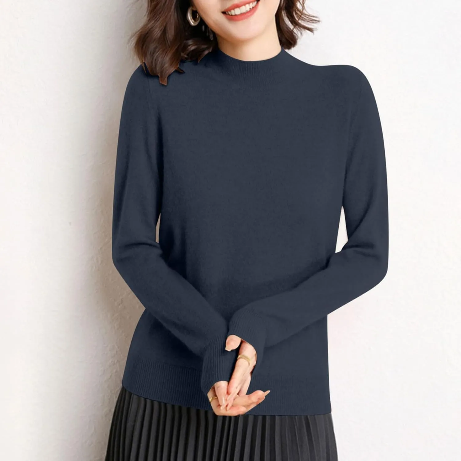 Womens Lightweight Sweaters Warm Cozy Soft Long Sleeve Mock Neck Knit Pullover Sweater Winter Basic Tee Tops