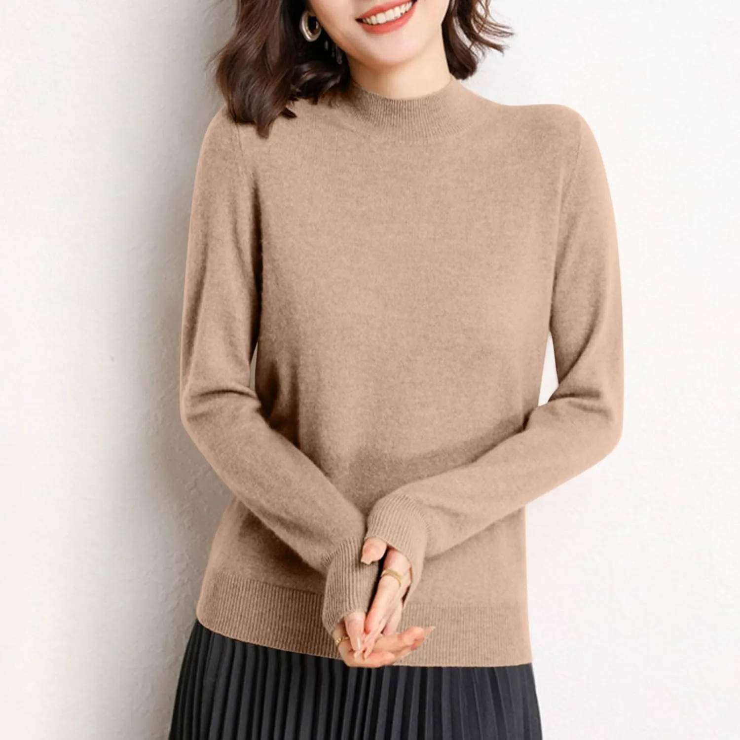 Womens Lightweight Sweaters Warm Cozy Soft Long Sleeve Mock Neck Knit Pullover Sweater Winter Basic Tee Tops