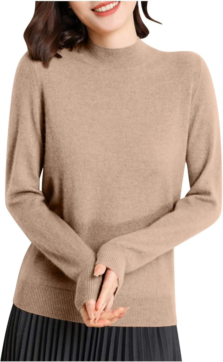 Womens Lightweight Sweaters Warm Cozy Soft Long Sleeve Mock Neck Knit Pullover Sweater Winter Basic Tee Tops