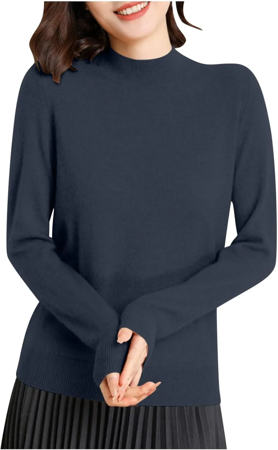 Womens Lightweight Sweaters Warm Cozy Soft Long Sleeve Mock Neck Knit Pullover Sweater Winter Basic Tee Tops