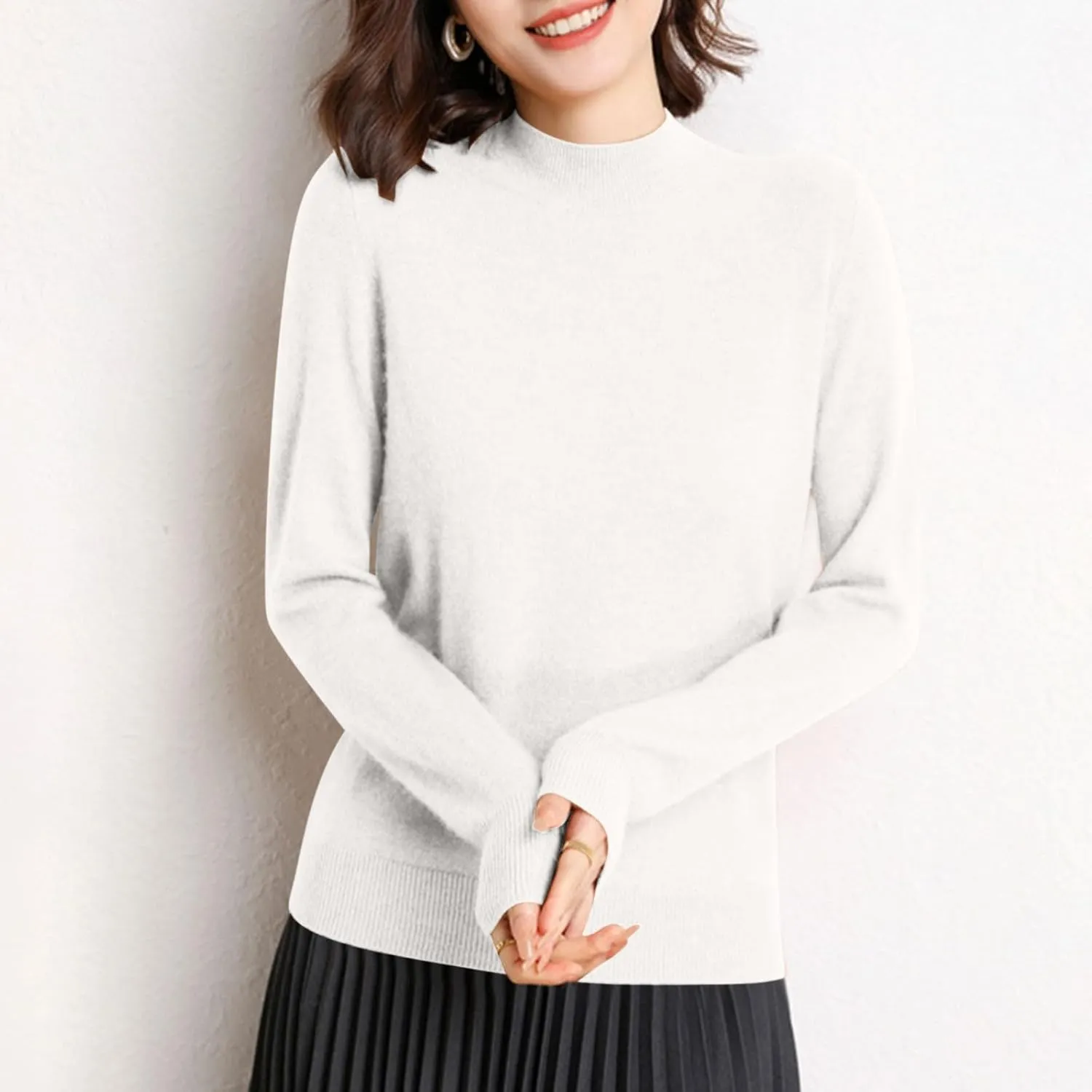 Womens Lightweight Sweaters Warm Cozy Soft Long Sleeve Mock Neck Knit Pullover Sweater Winter Basic Tee Tops
